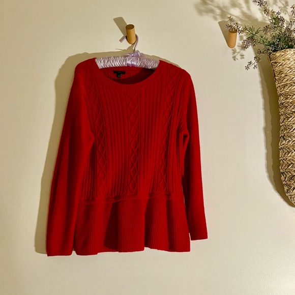 Talbots Vibrant Red Cable Knit Sweater. Large petite. Great condition, Peplum - Picture 1 of 6